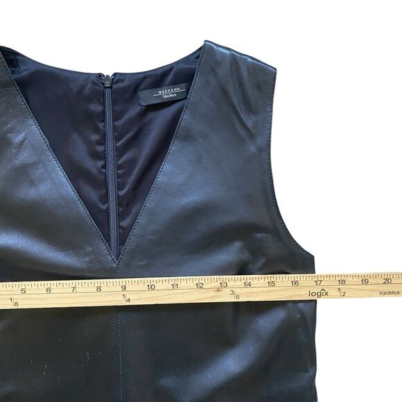MAX MARA Weekend Lamb Leather Shift Mini Dress Sz 8 IT 42 V Neck Sleeveless - Picture 4 of 10